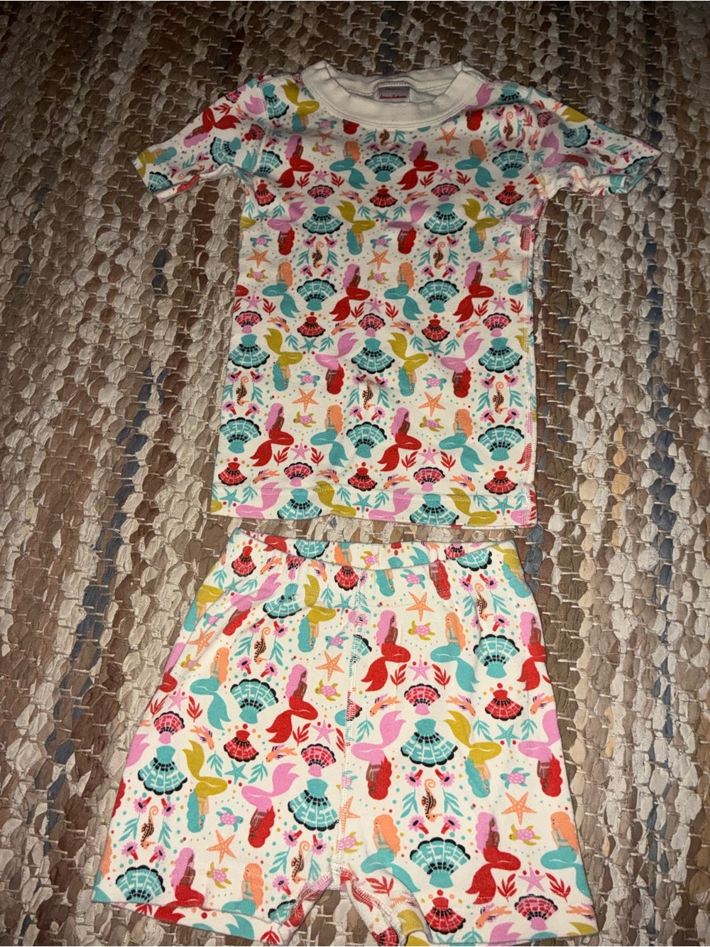 Hanna Andersson White Multicolor Mermaid & Seashell Short PJ Set